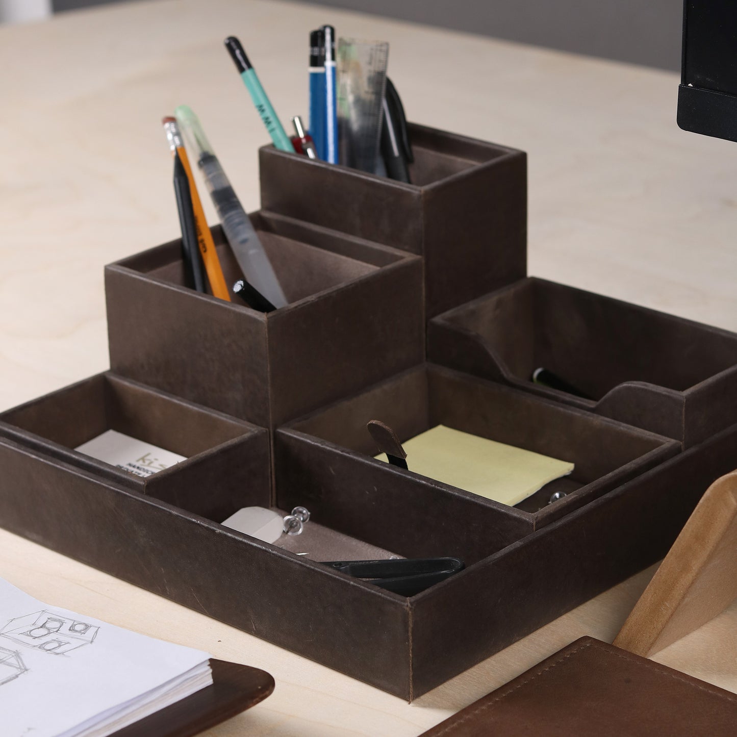 LEATHER DESK ORGANIZER (6 PIECE SET)