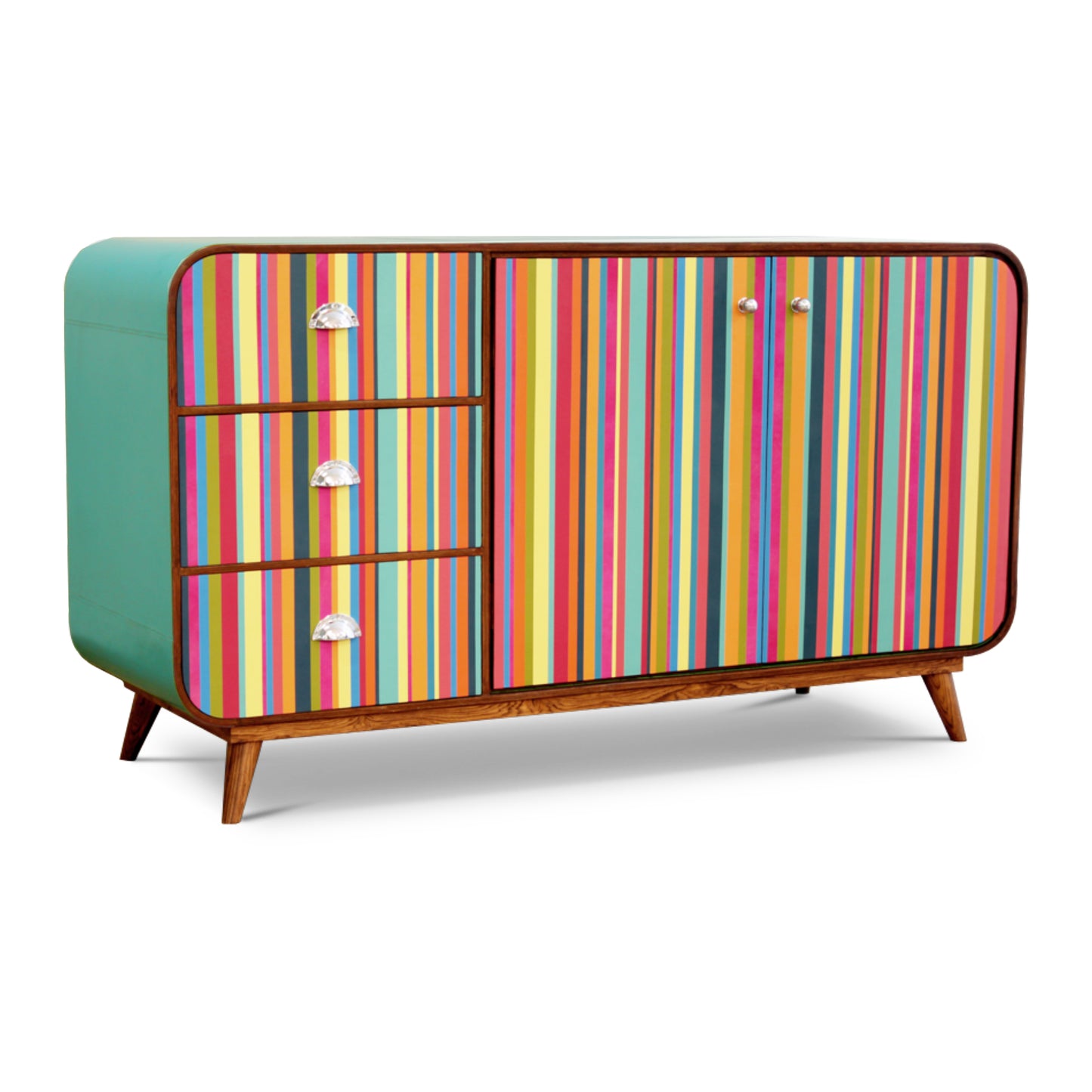 "The Coral Reef" "Credenza (Turquoise green & multicolored strips of leather)"