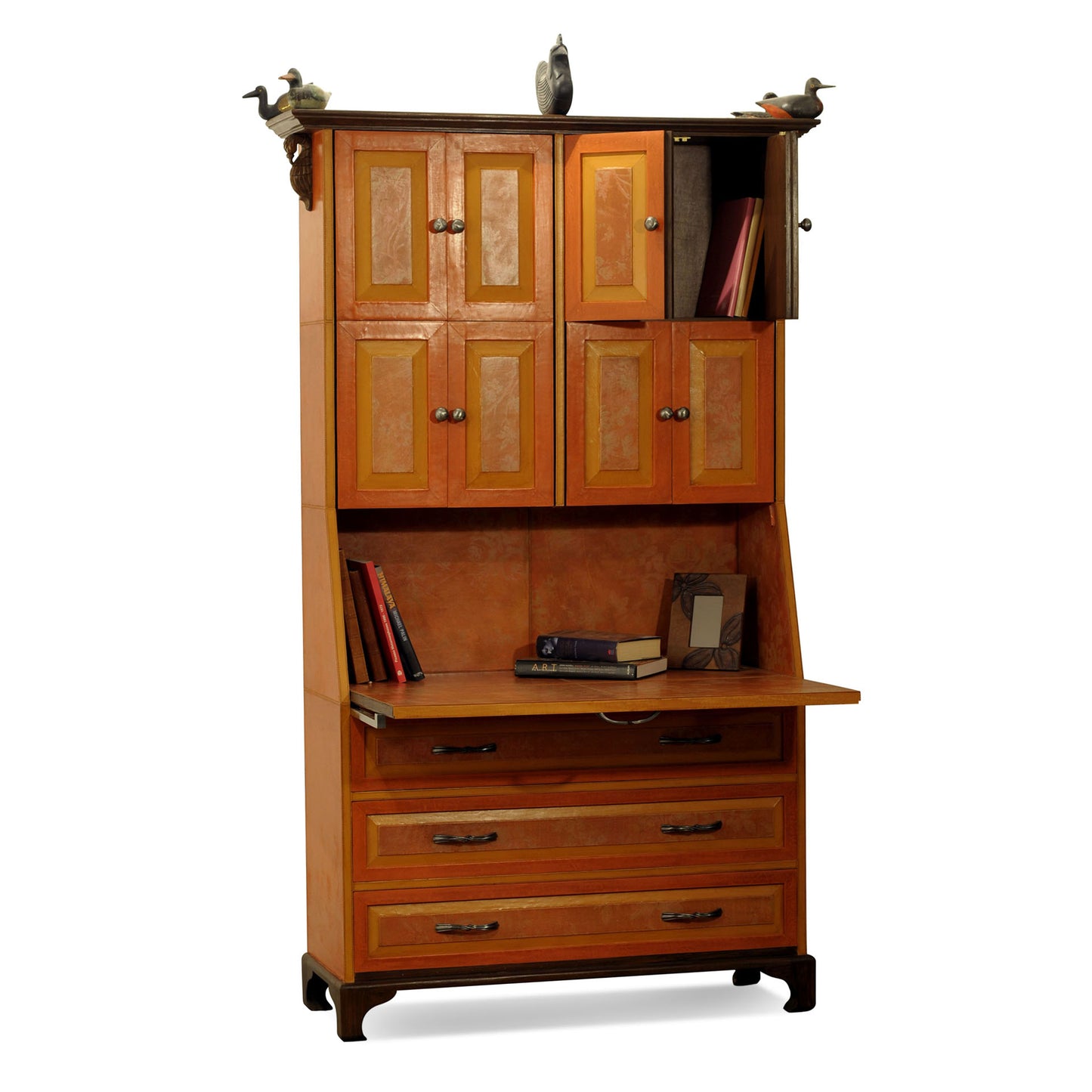 "Orange Bloom with Perched Birds, Desk Cum Cupboard"