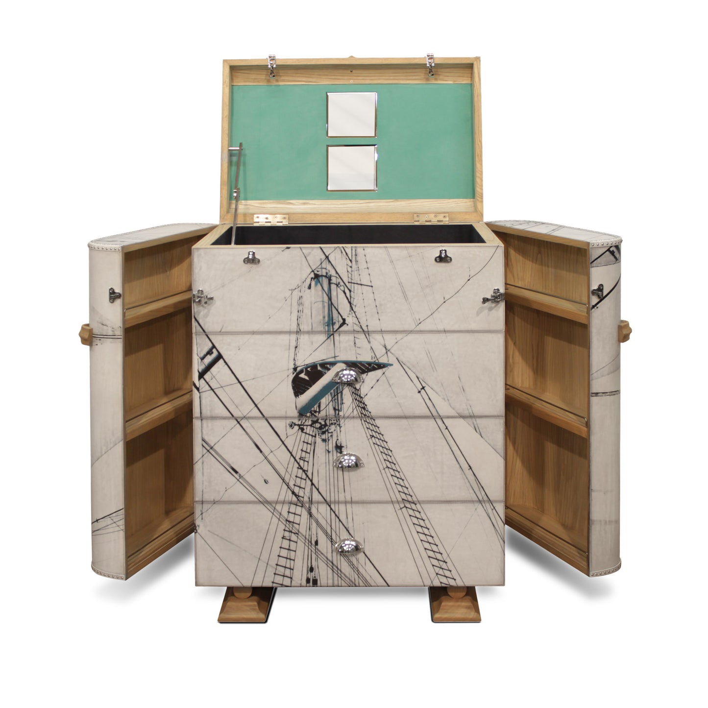 "Yacht Club Chest" Chest of Drawers 02 (Sail print on leather)