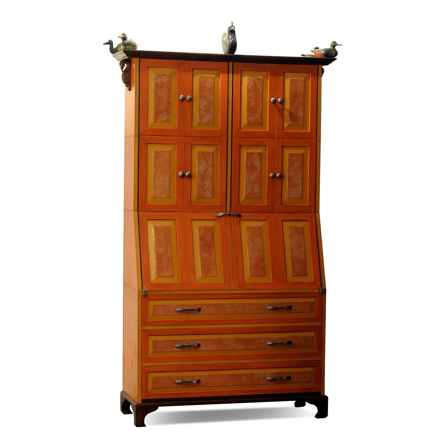 "Orange Bloom with Perched Birds, Desk Cum Cupboard"